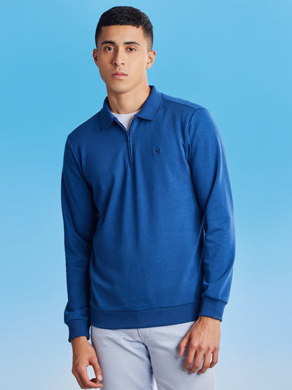 Blue Zipped Polo Sweatshirt