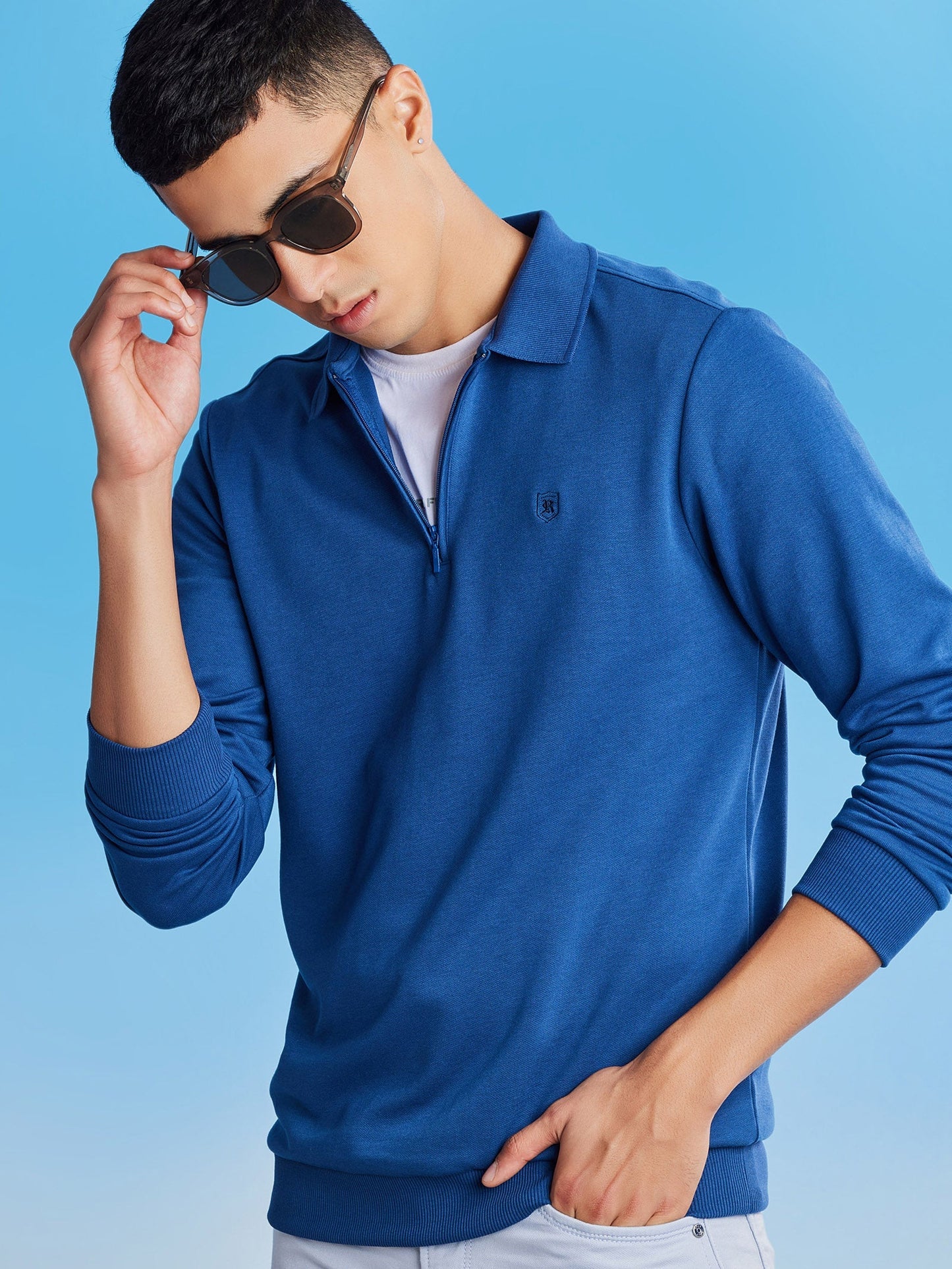 Blue Zipped Polo Sweatshirt