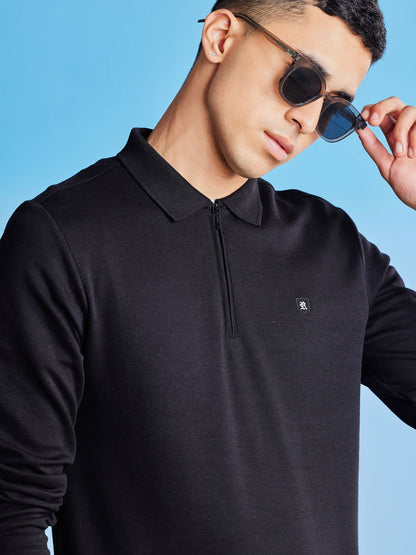 Black Zipped Polo Sweatshirt