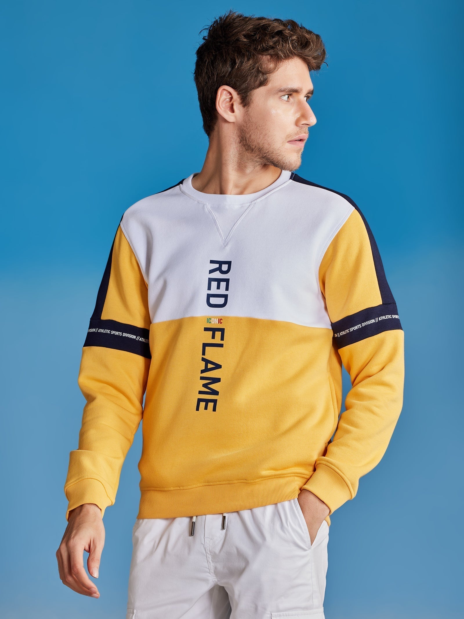 Yellow Colorblocked Crew Neck Sweatshirt