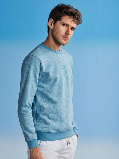 Blue Printed Crew Neck Sweatshirt