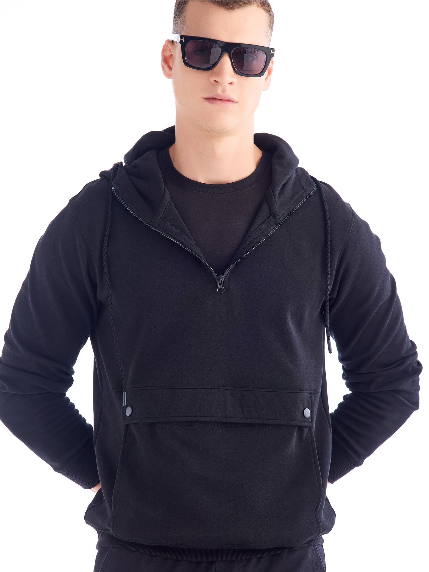 Black Solid Hooded Sweatshirt