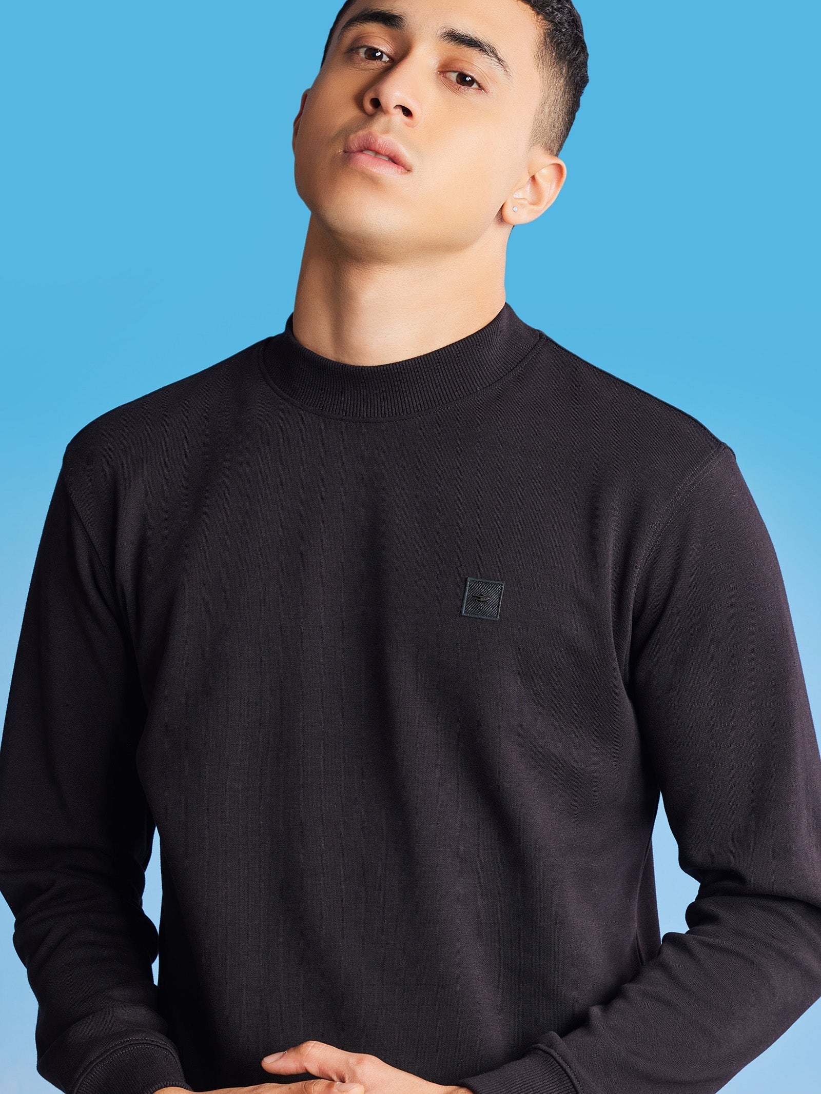 Black Interlocked High Neck Sweatshirt