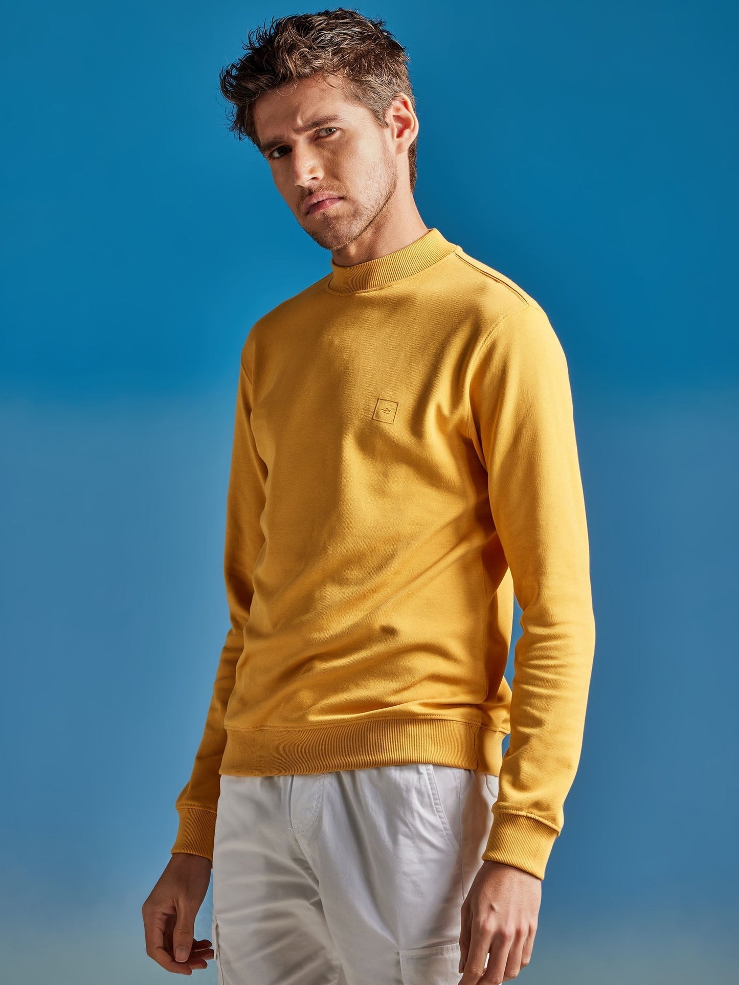 Yellow Interlock High Neck Sweatshirt