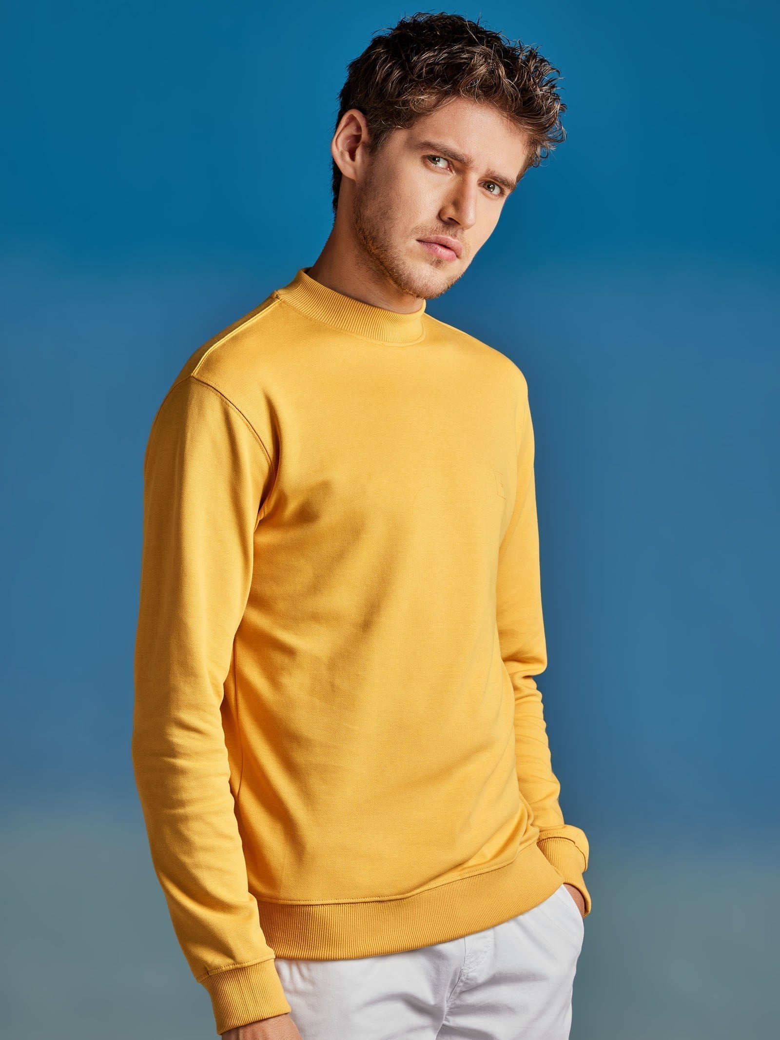 Yellow Interlock High Neck Sweatshirt