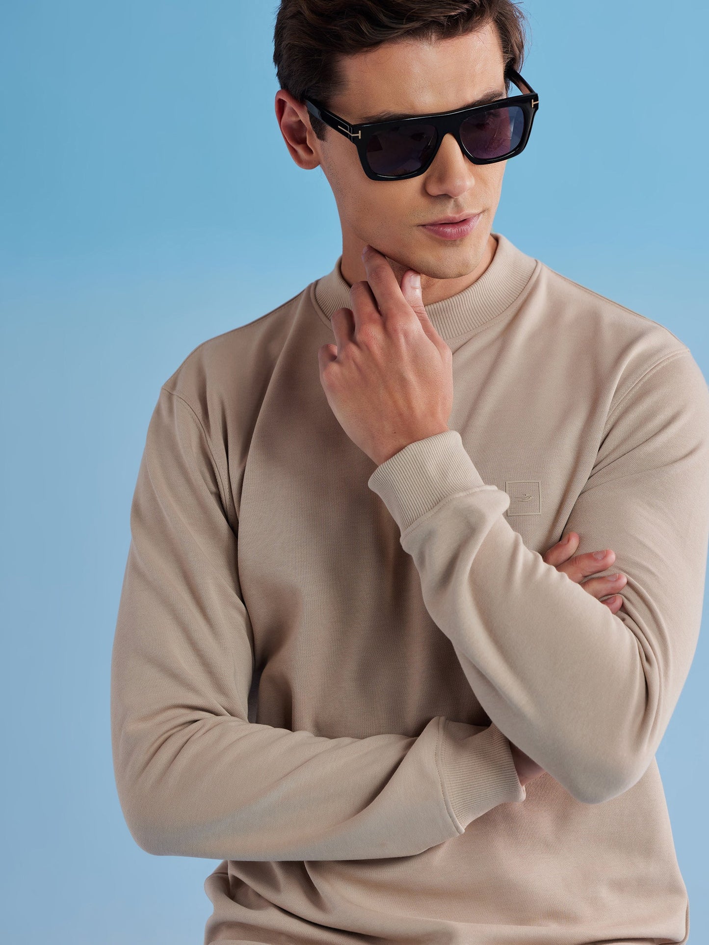 Cream Interlock High Neck Sweatshirt