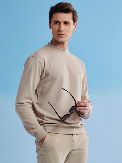 Cream Interlock High Neck Sweatshirt