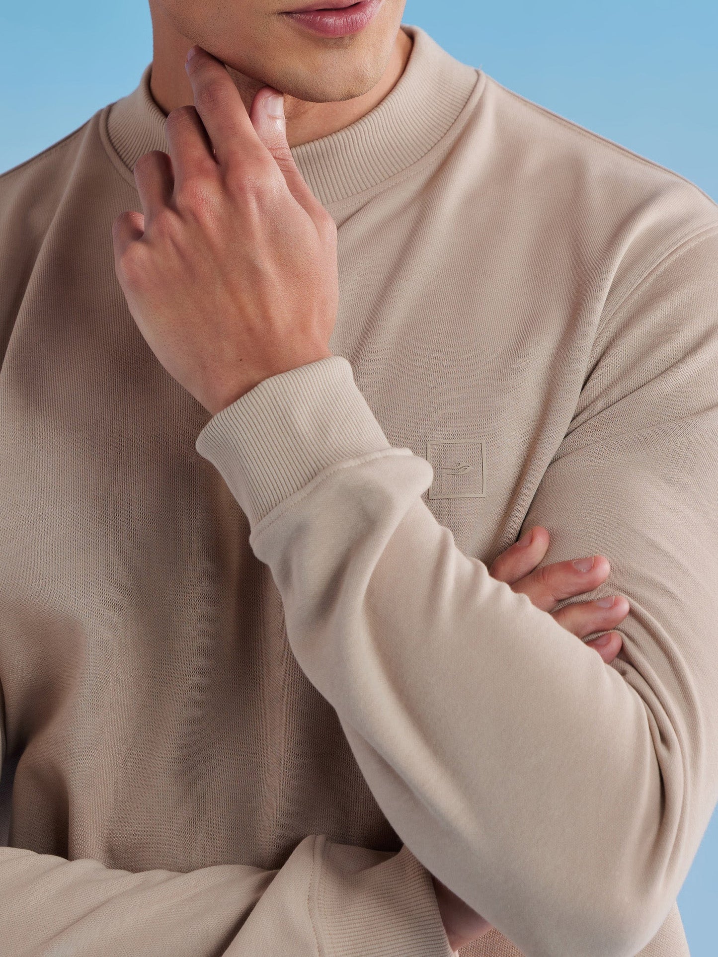 Cream Interlock High Neck Sweatshirt