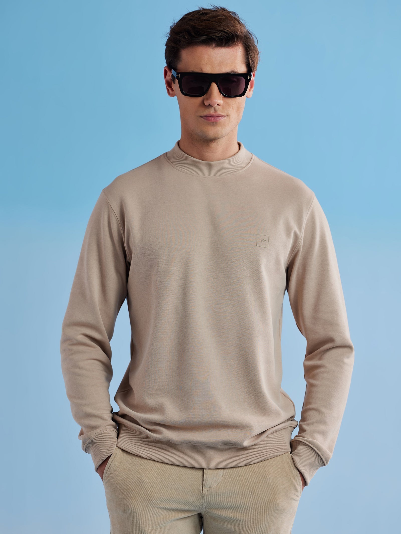 Cream Interlock High Neck Sweatshirt