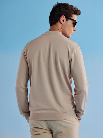 Cream Interlock High Neck Sweatshirt