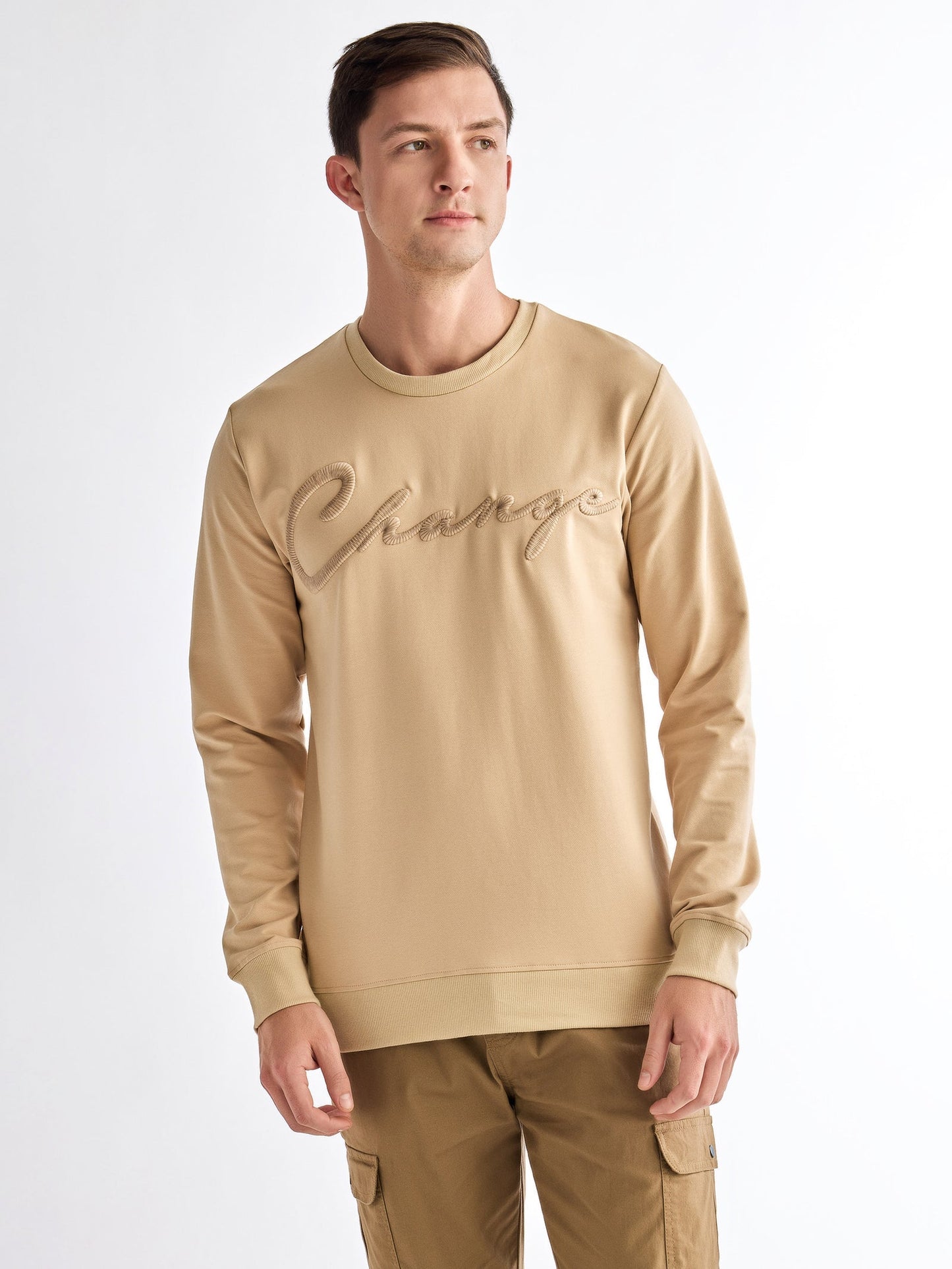 Cream Solid Sweatshirt