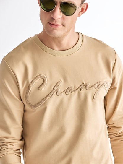 Cream Solid Sweatshirt