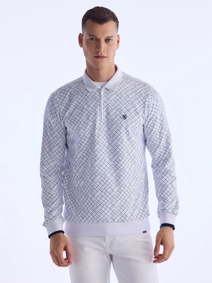 White Printed Polo Sweatshirt