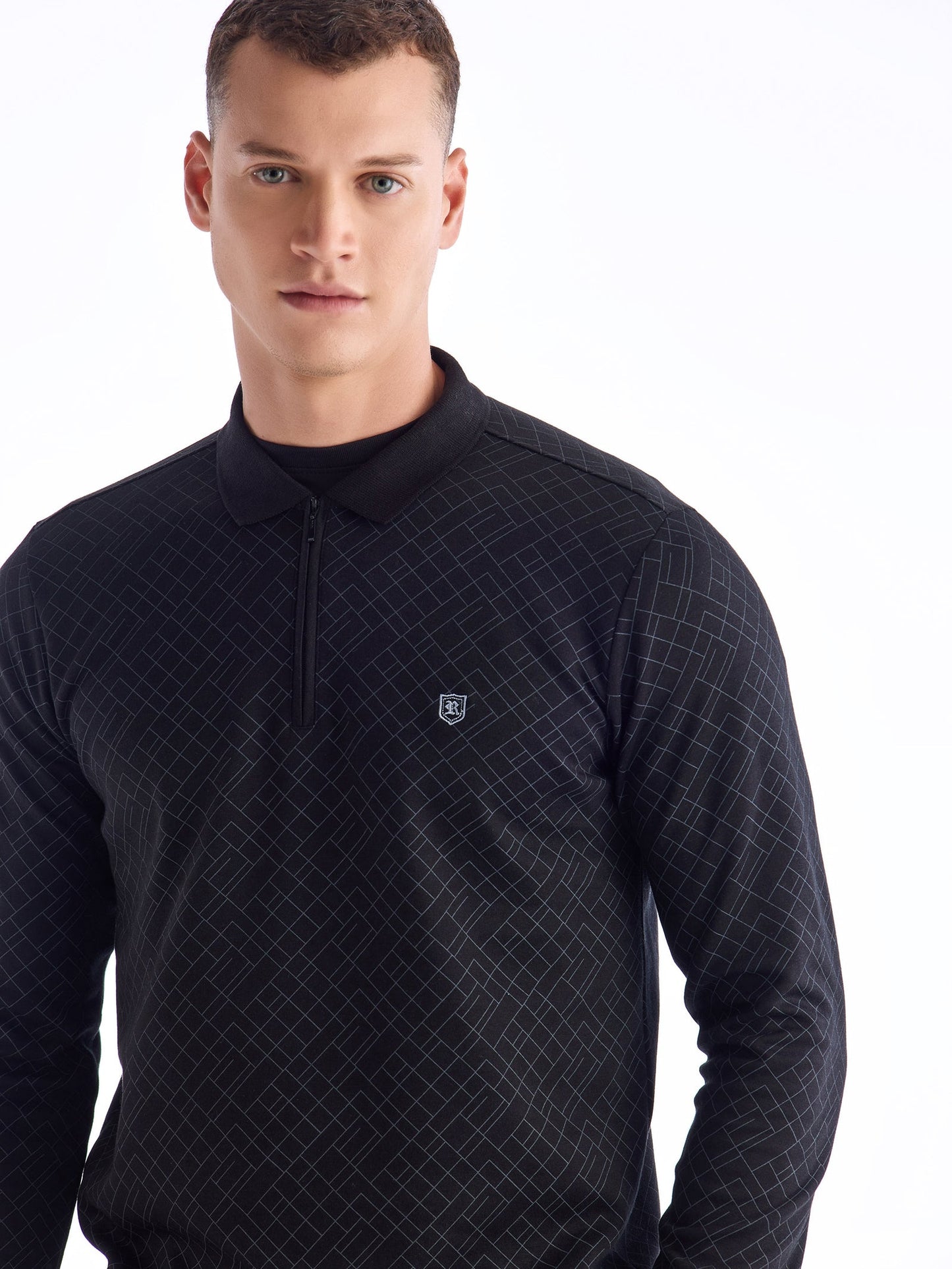 Black Printed Polo Sweatshirt