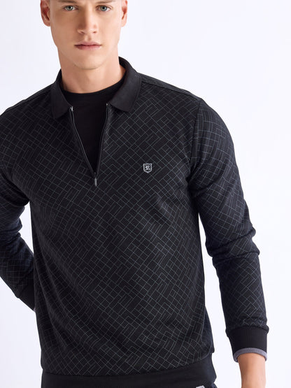 Black Printed Polo Sweatshirt