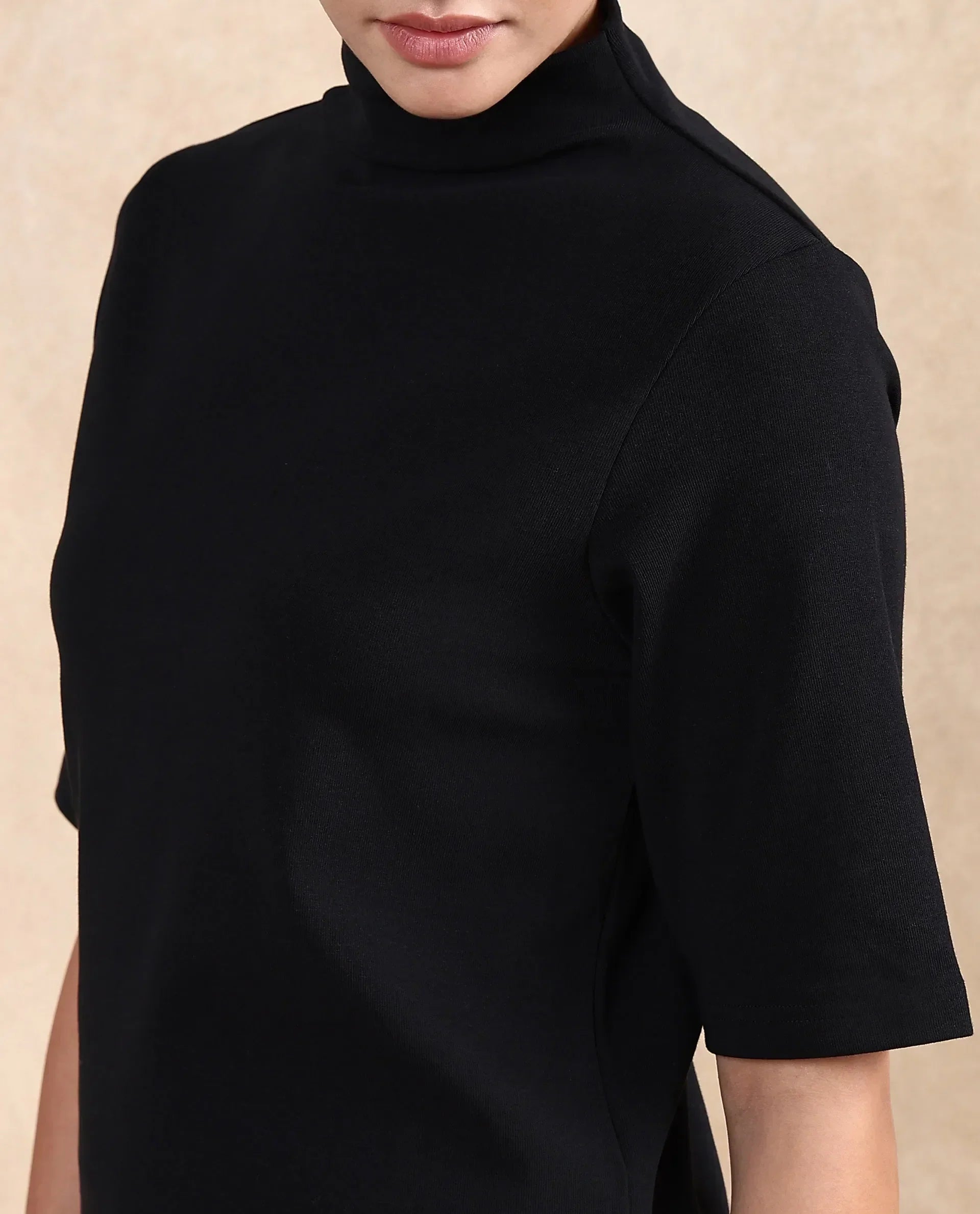 Rareism Women Rohdrio Black Knitted Plain Top