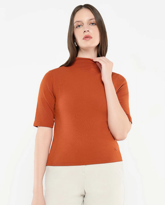 Rareism Women Rohdrio Rust Knitted Plain Top