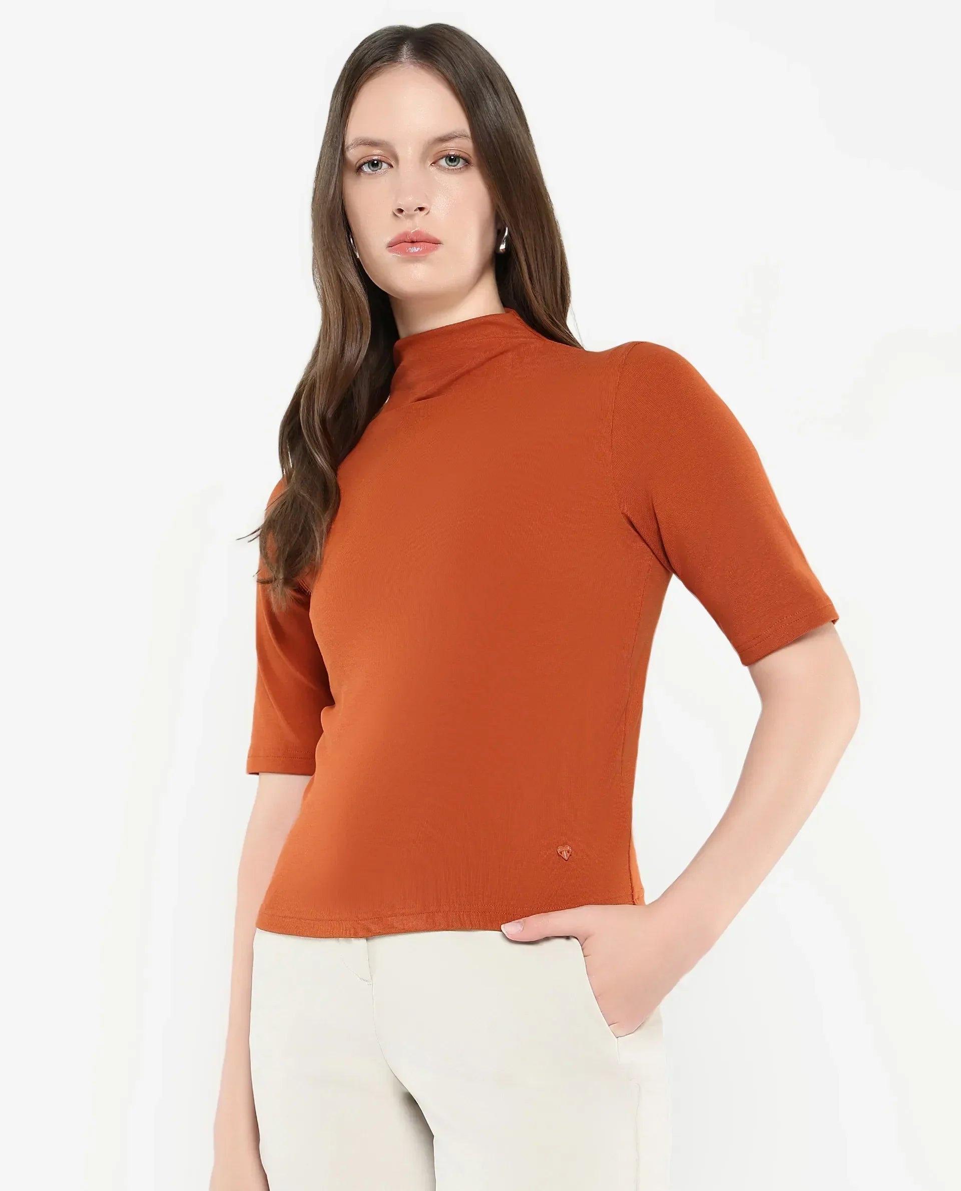 Rareism Women Rohdrio Rust Knitted Plain Top