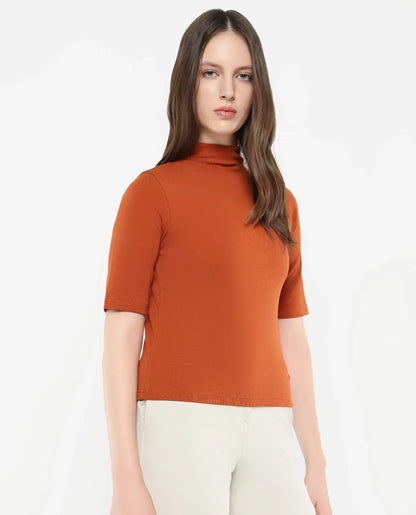 Rareism Women Rohdrio Rust Knitted Plain Top