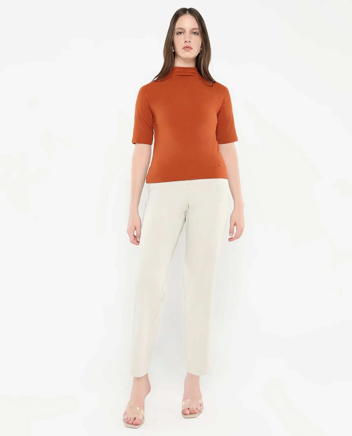 Rareism Women Rohdrio Rust Knitted Plain Top