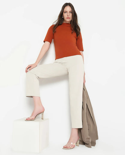 Rareism Women Rohdrio Rust Knitted Plain Top