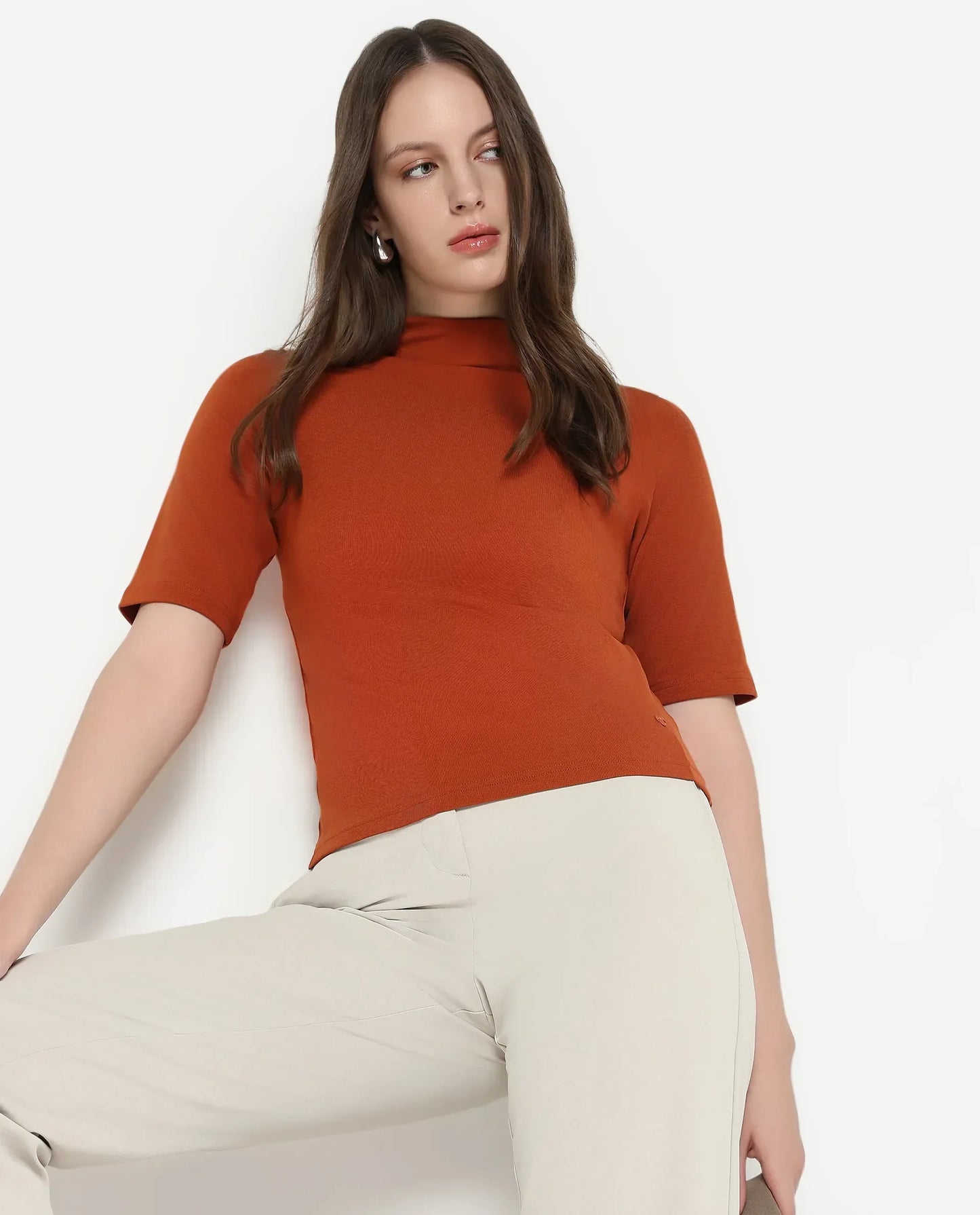 Rareism Women Rohdrio Rust Knitted Plain Top