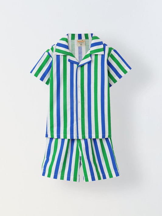 Bright Striped Cotton T-Shirt and Shorts Set