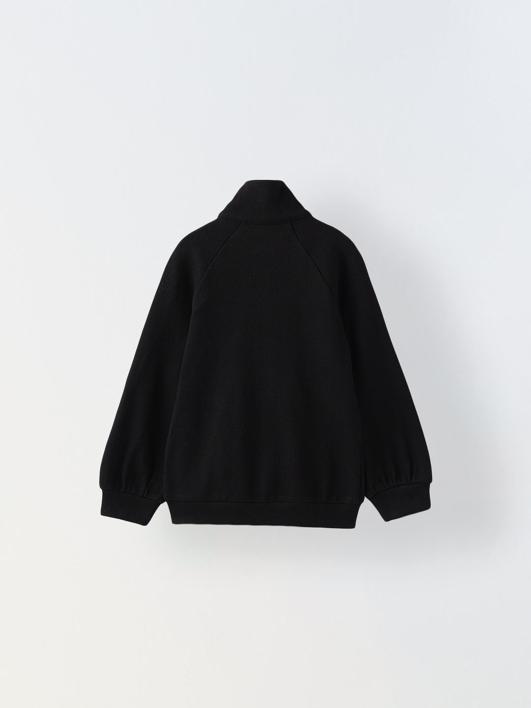 Solid High Neck Jacket – Black | Cotton Knit, Regular Fit