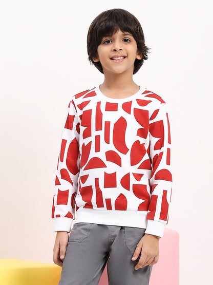 Spunkies Terry Cotton-Poly Blend Printed Full Sleeve Red Sweatshirt for Boys