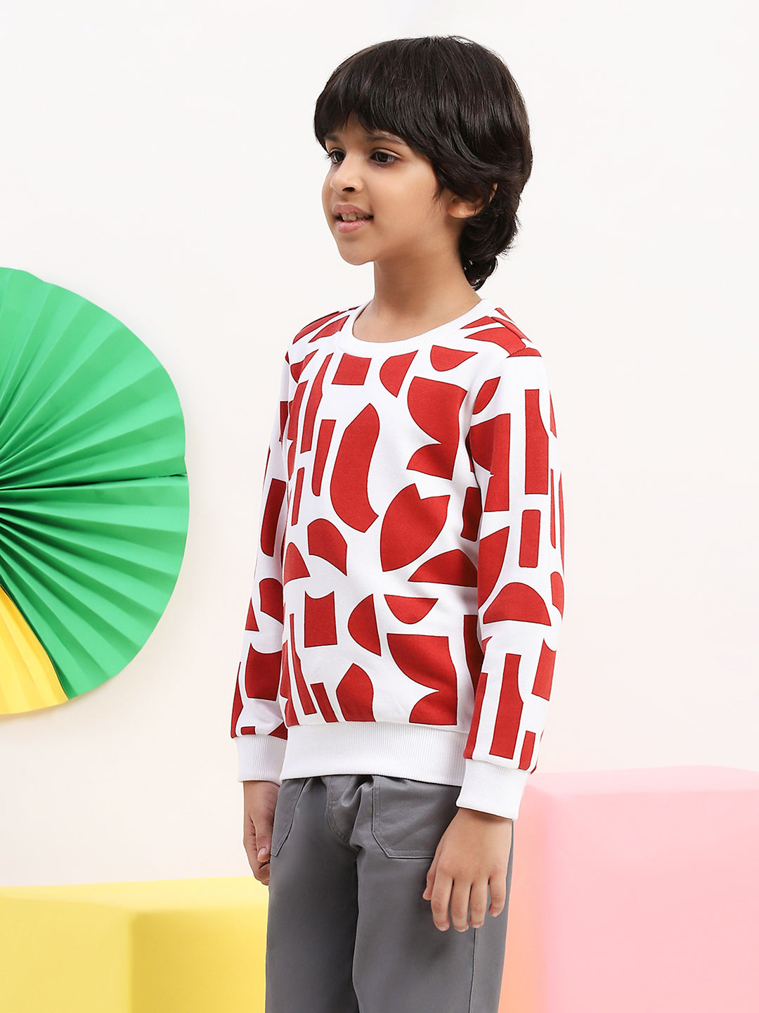 Spunkies Terry Cotton-Poly Blend Printed Full Sleeve Red Sweatshirt for Boys