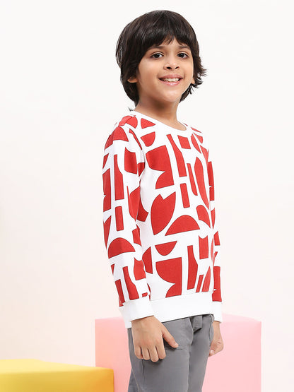 Spunkies Terry Cotton-Poly Blend Printed Full Sleeve Red Sweatshirt for Boys