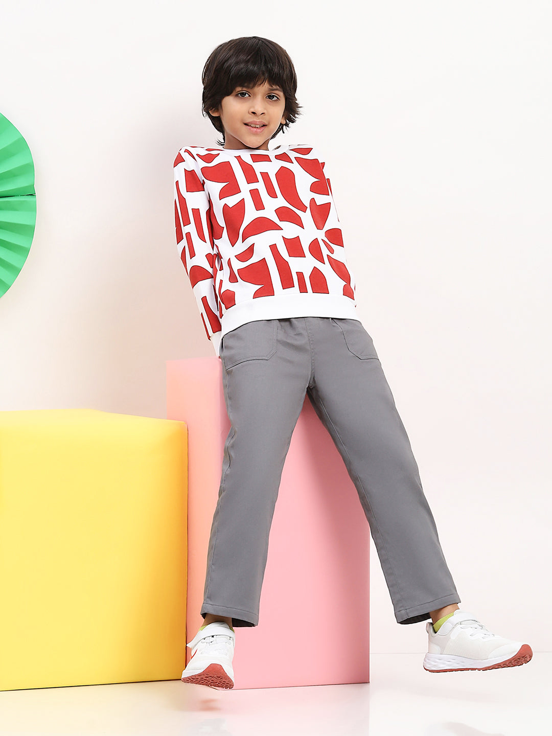 Spunkies Terry Cotton-Poly Blend Printed Full Sleeve Red Sweatshirt for Boys