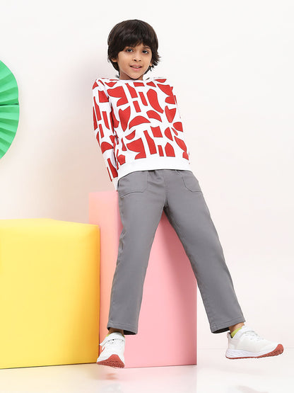 Spunkies Terry Cotton-Poly Blend Printed Full Sleeve Red Sweatshirt for Boys