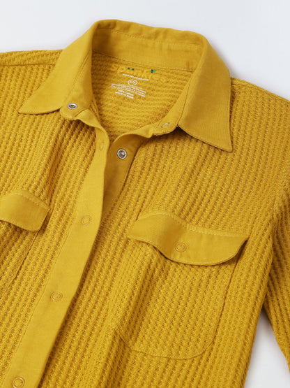 Spunkies Cotton Honey Combed Waffle Knit Solid Regular Casual Wear Set Boy Full Sleeve Yellow Soft Fabric