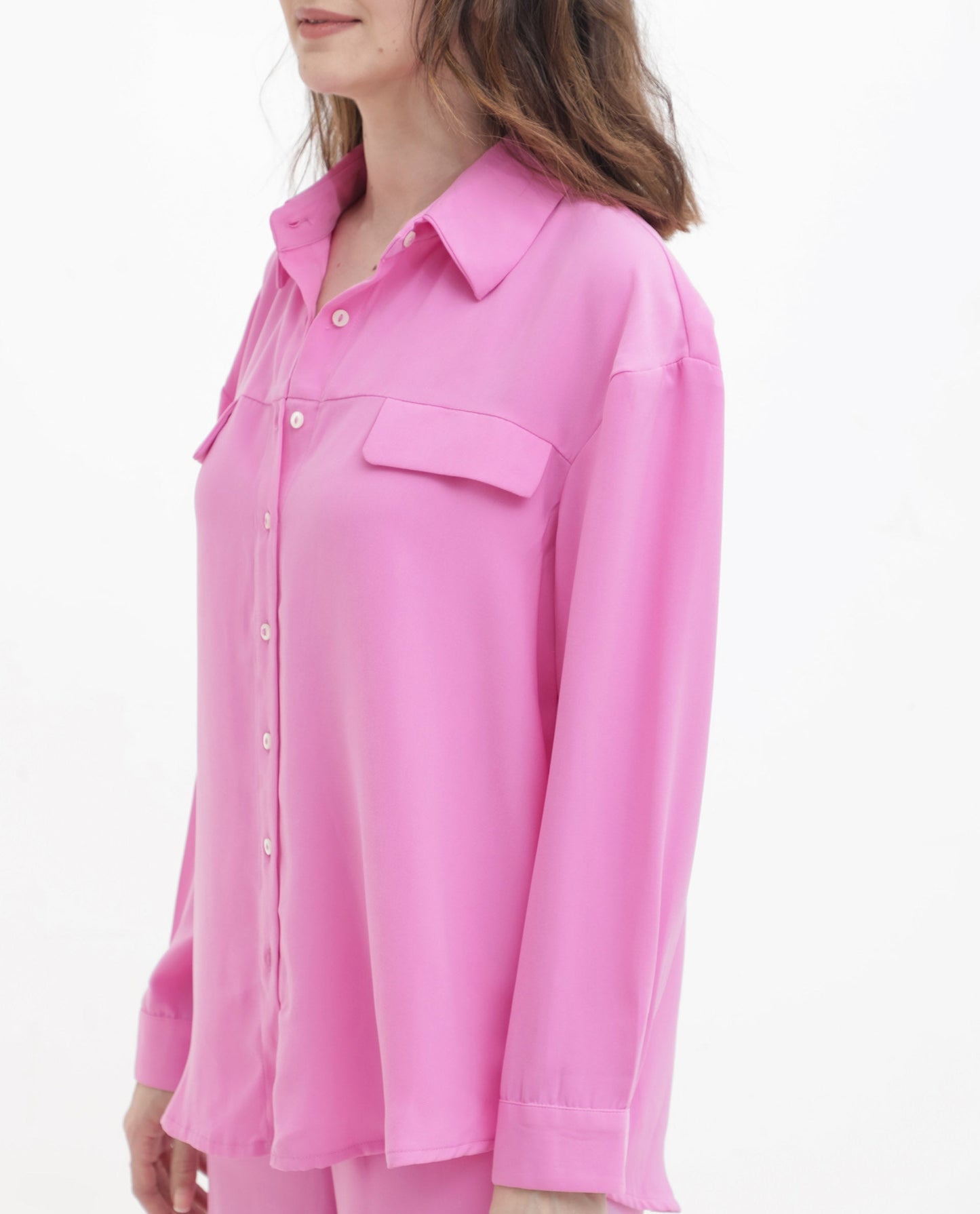 Rareism Women Sergey Pink Polyester Fabric Full Sleeves Button Closure Collared Neck Cuffed Sleeve Regular Fit Plain Shirt