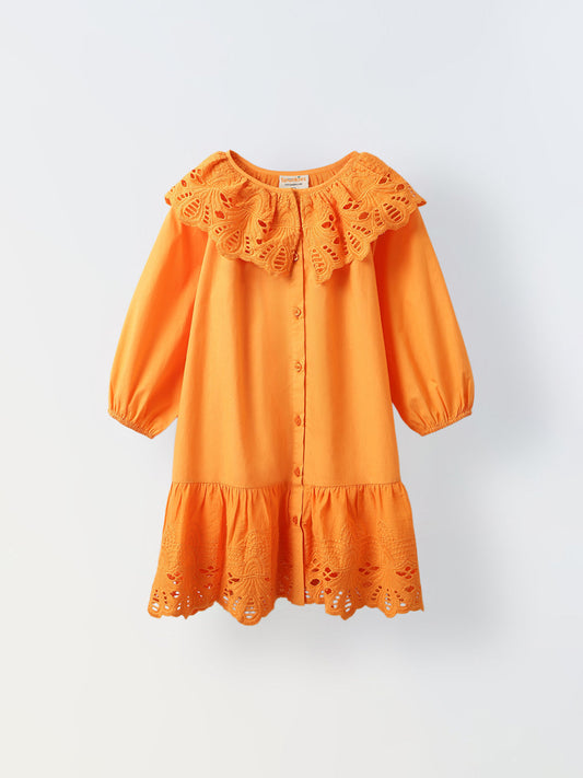 Crisp Orange Dress For Girls