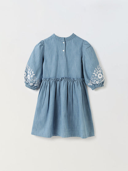 Girls Denim Embroidered Dress