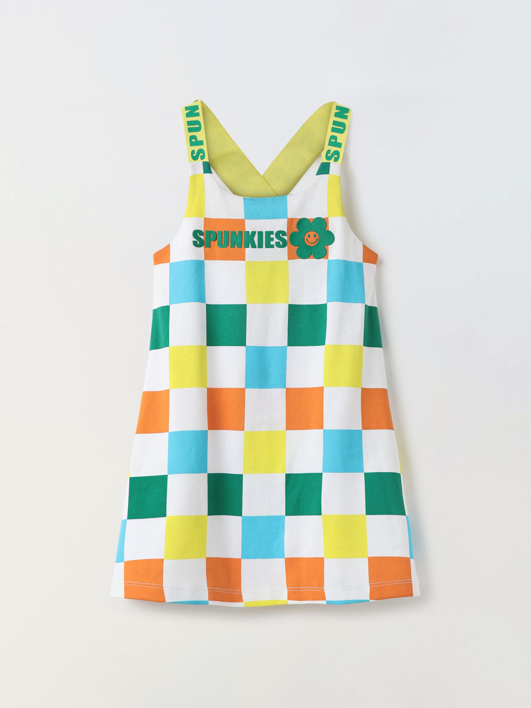 Girls Multicolor sleeveless check print dress