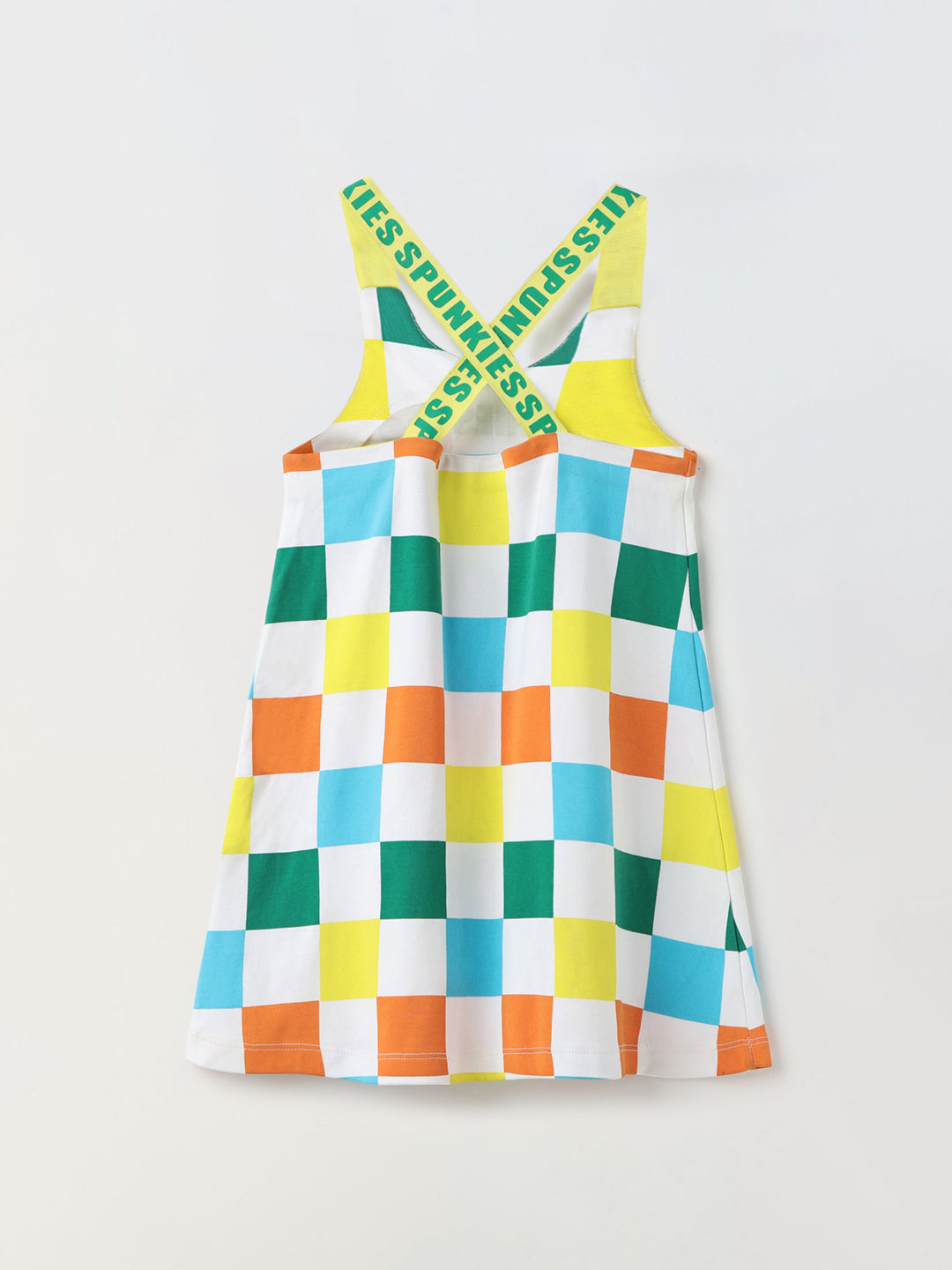 Girls Multicolor sleeveless check print dress