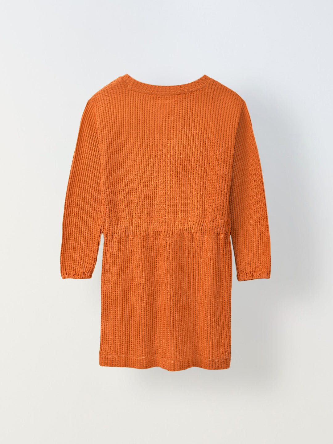 Spunkies Cotton Honey Combed Waffle Knit Solid Regular Casual Wear Dress Girls Full Sleeve Rust Soft Fabric