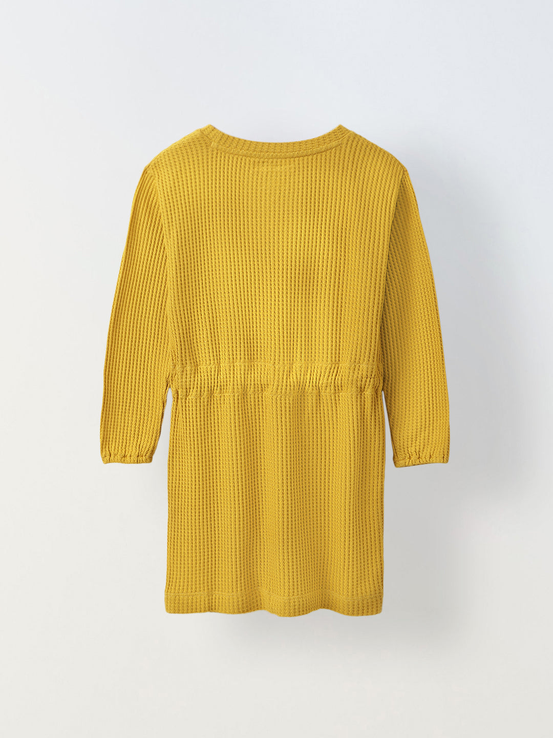 Spunkies Cotton Honey Combed Waffle Knit Solid Regular Casual Wear Dress Girls Full Sleeve Yellow Soft Fabric