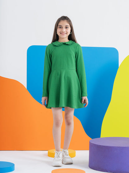 Green Wavy Seersucker Dress with Peter Pan Collars