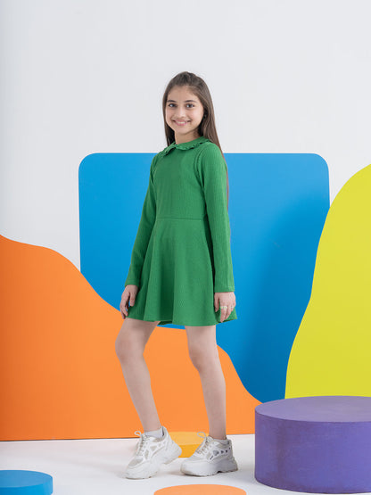 Green Wavy Seersucker Dress with Peter Pan Collars