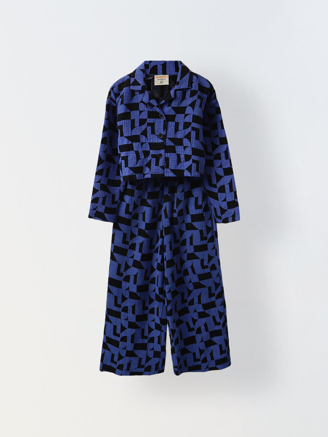 Spunkies Cotton Gauze Woven Printed Regular Casual Wear Set Girls Full Sleeve Blue Soft Fabric