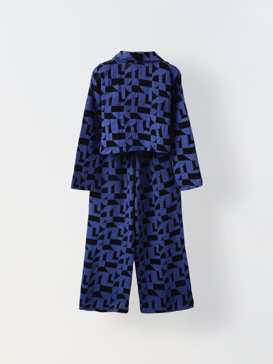 Spunkies Cotton Gauze Woven Printed Regular Casual Wear Set Girls Full Sleeve Blue Soft Fabric