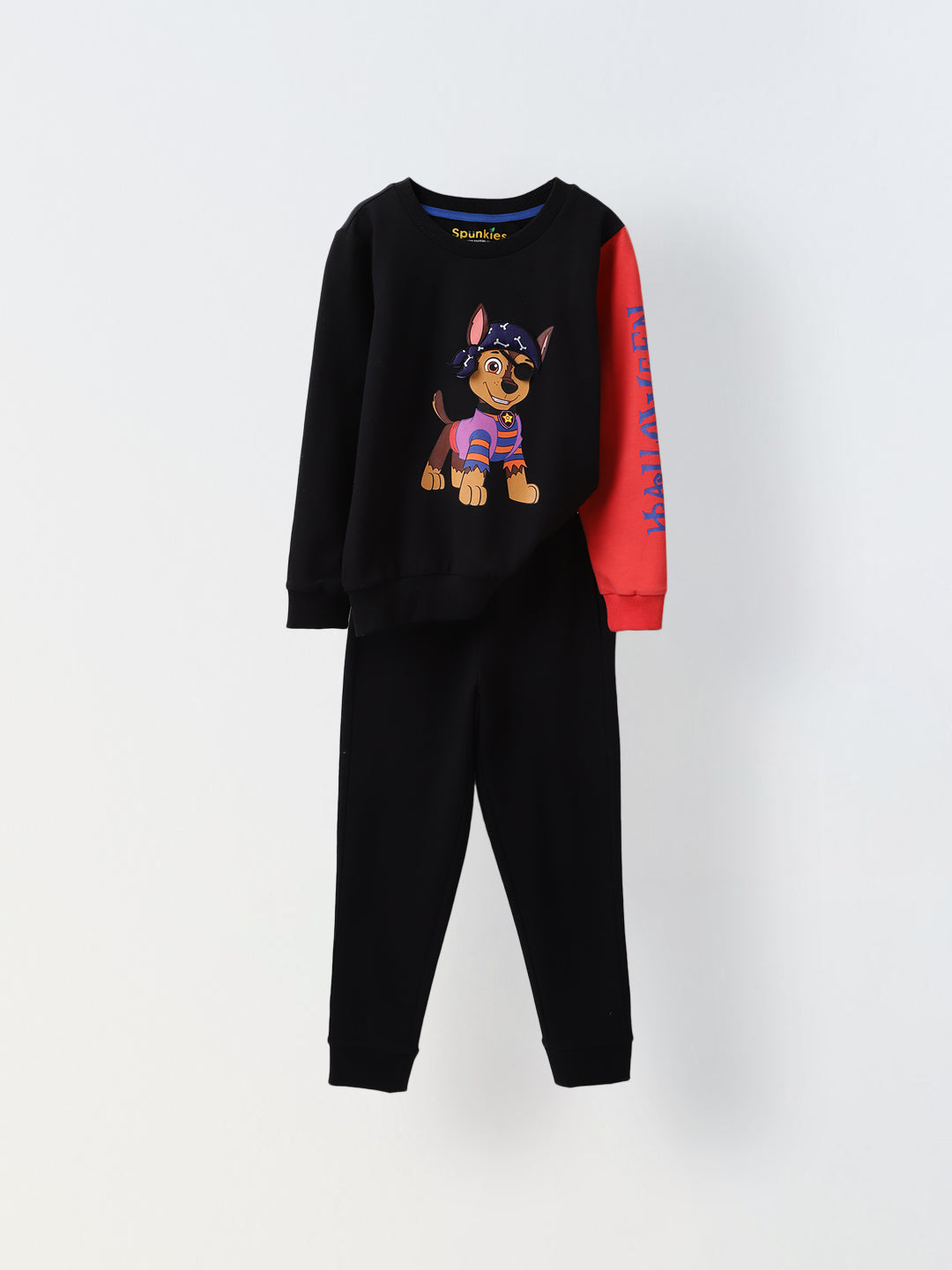 Spunkies Cotton Spandex Terry Knit Printed Regular Casual Wear Set Boys Full Sleeve Black Soft Fabric