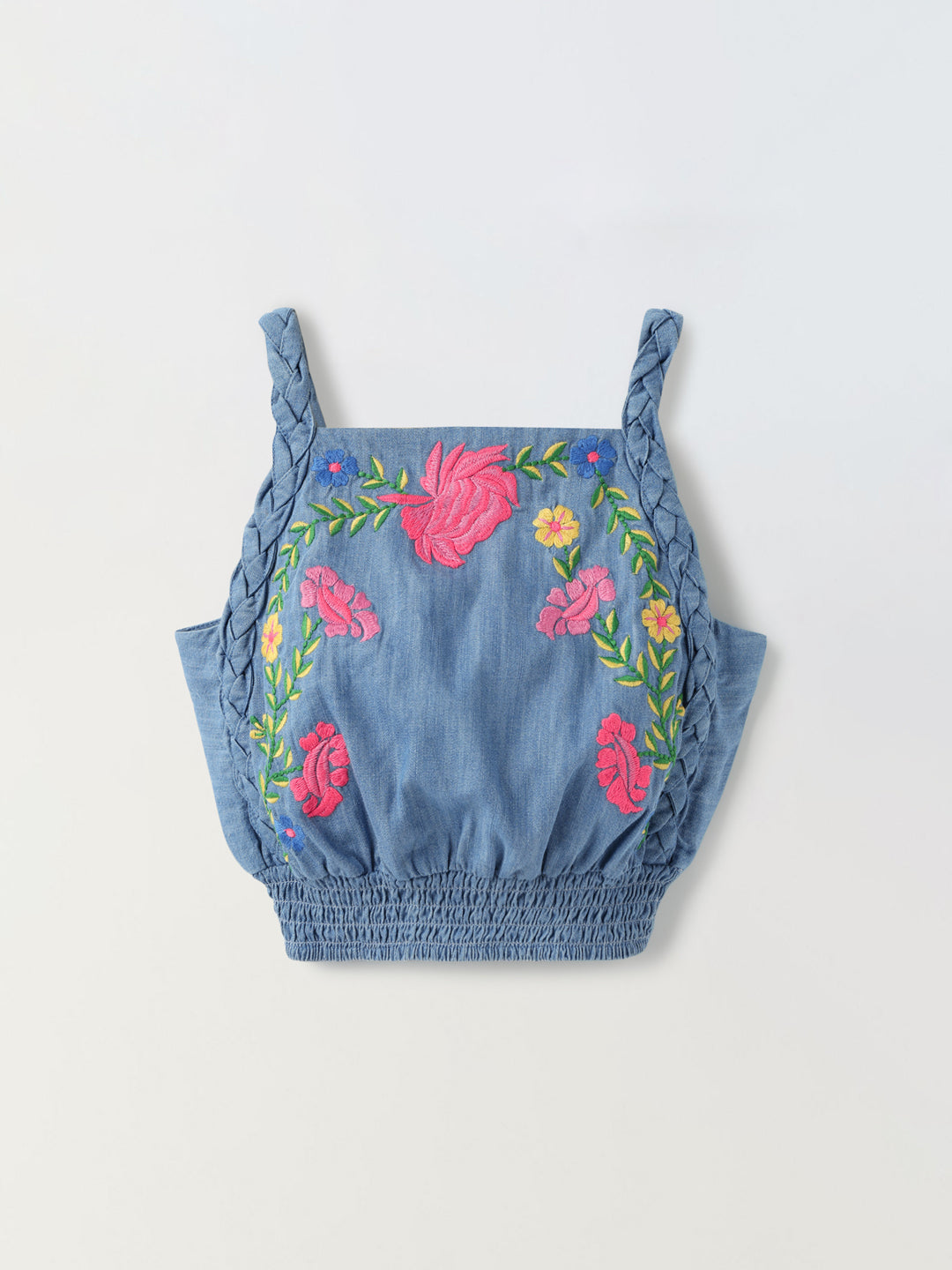 Embroidered Denim Crop Top