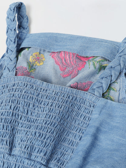 Embroidered Denim Crop Top