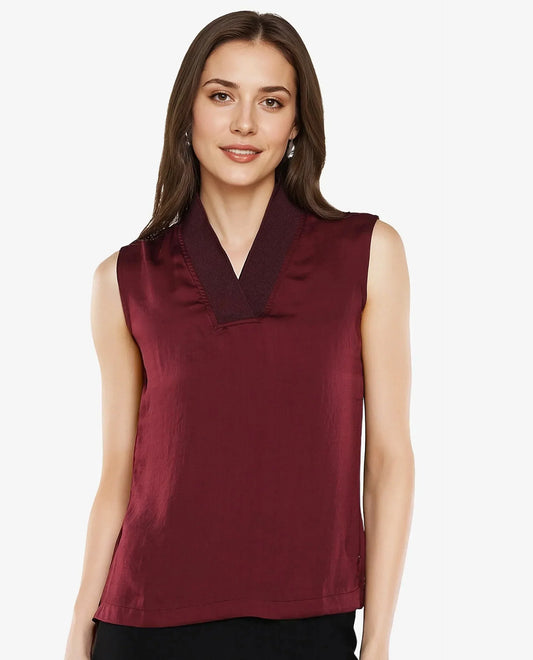 Rareism Women Siyar Maroon Plain Top