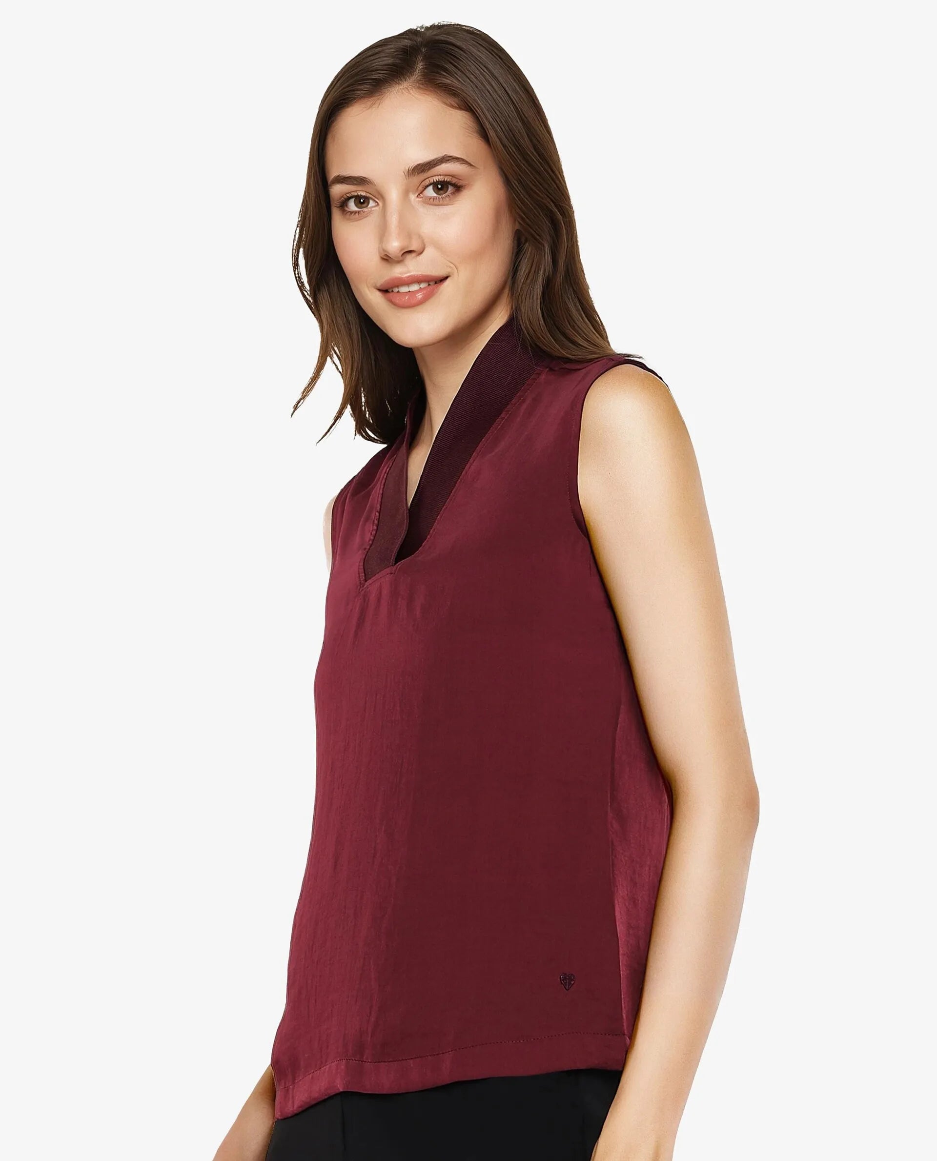 Rareism Women Siyar Maroon Plain Top